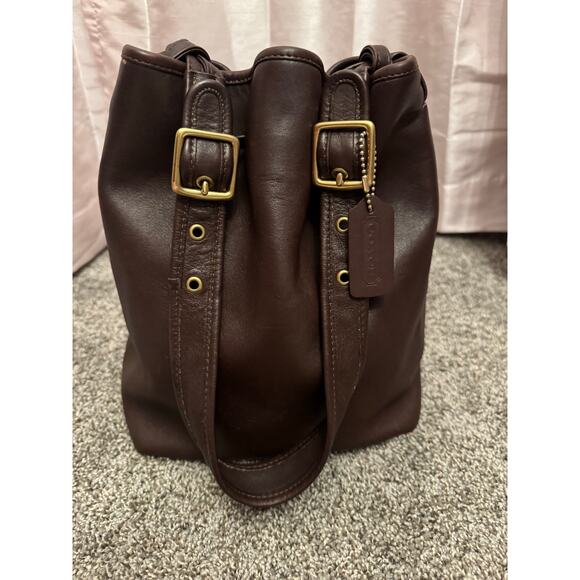 Vintage Coach Drawstring Bucket Bag 80165 – Chocolate Brown 1990s Shoulder Tote - Picture 4 of 11